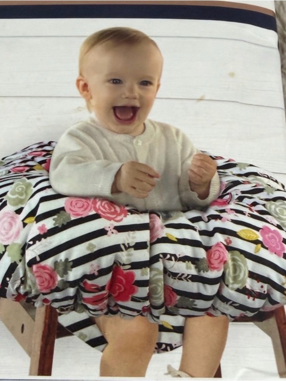 Itzy Ritzy Floral Stripe Feeding Pillow - Black, White & Pink